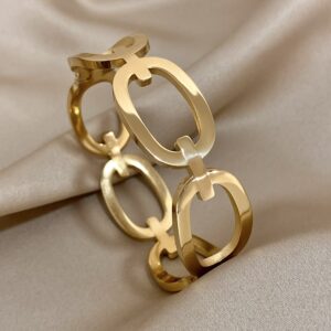 Home aensoa fashion simple hollow out interlock cuff bracelets bangles stainless steel gold plated